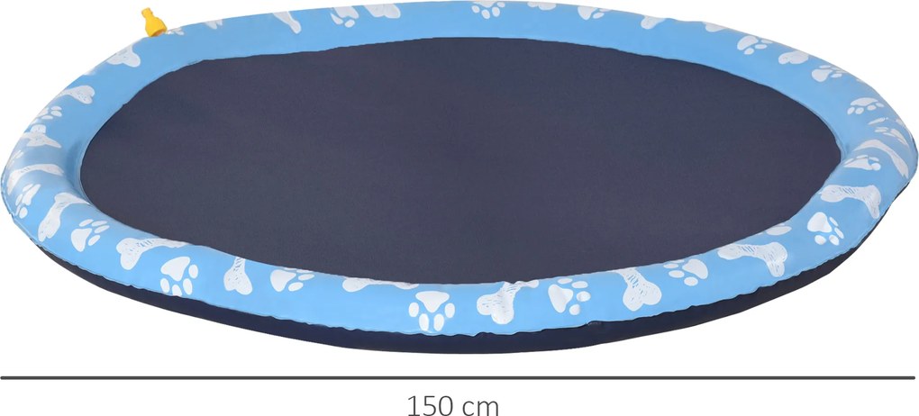 PawHut Mata do zabawy dla psów 150cm Splash Sprinkler Pad Antypoślizgowa Zewnętrzna zabawka wodna PVC Niebieska | Aosom PL