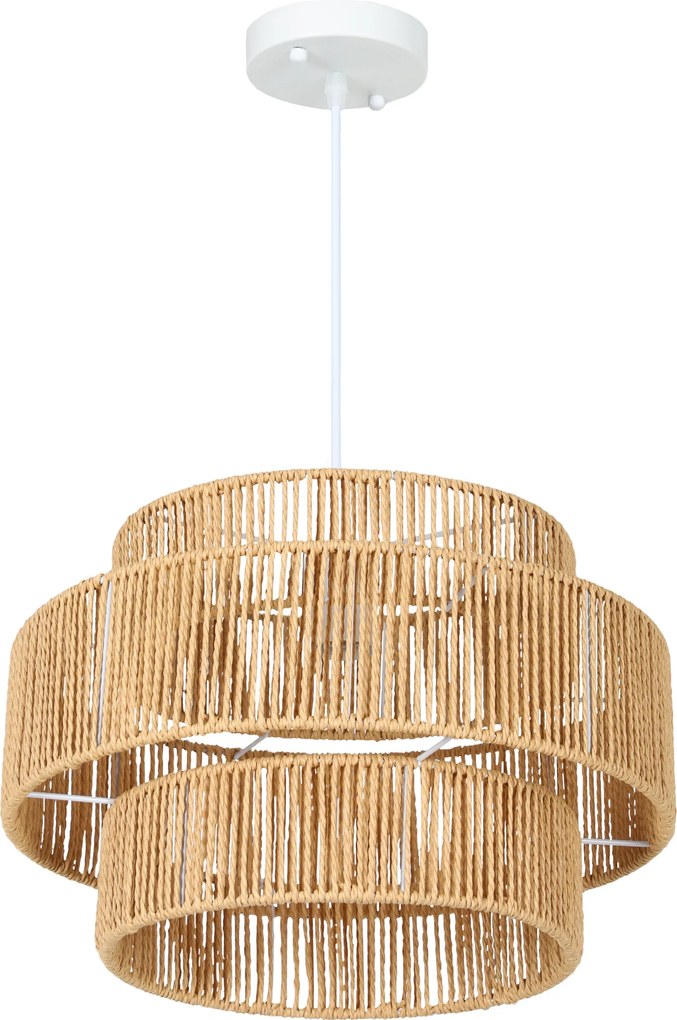 HOMCOM Lampa wisząca, abażur trójwarstwowy, metal, sznur lniany, Jasnobrązowy