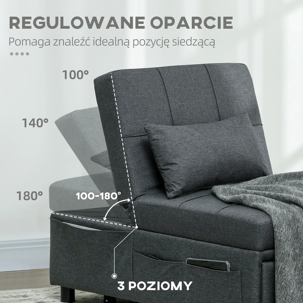 HOMCOM 4-w-1 wielofunkcyjna rozkładana sofa, składany fotel do spania z regulowanym oparciem i poduszką | Aosom PL