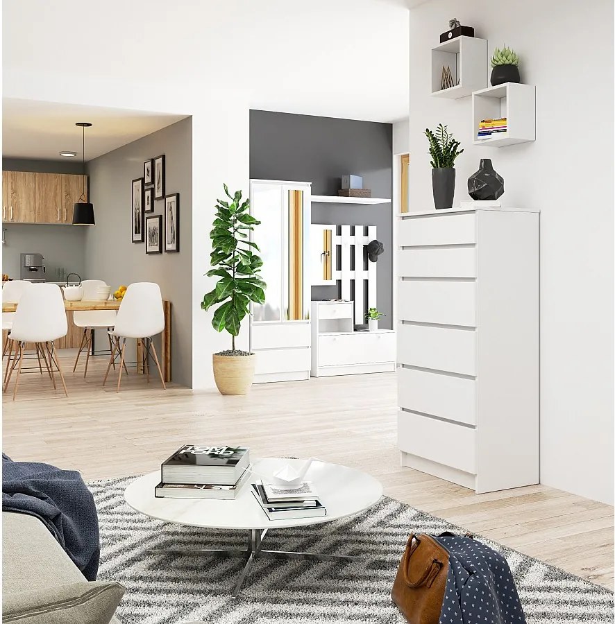Komoda AKORD K60 Biała 60 cm 6 szuflad kolor Biały mat 60x40x130 cm