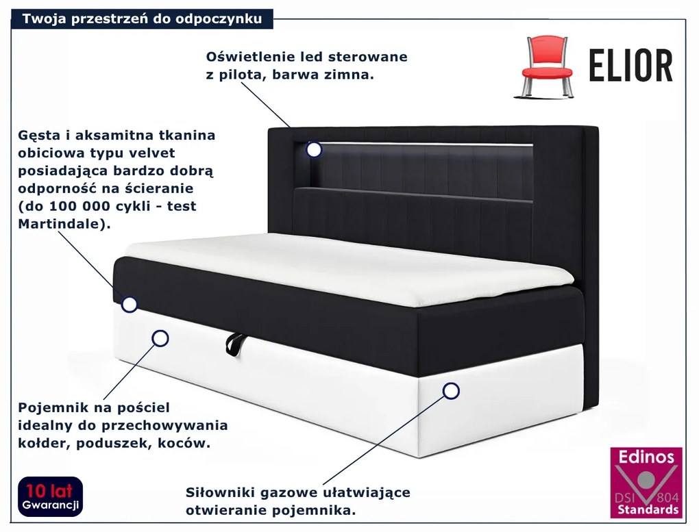 Czarne pojedyncze łóżko kontynentalne z pojemnikiem 3 rozmiary S1-M03