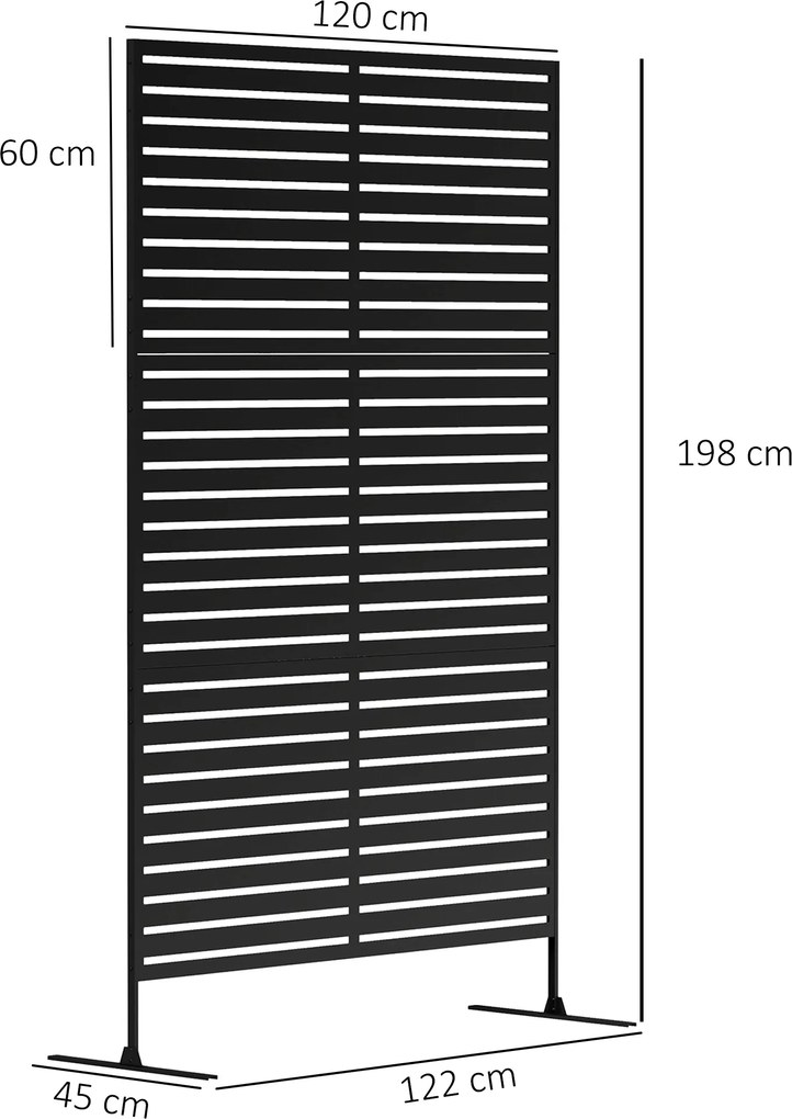 Outsunny Zewnętrzny Parawan Metalowy, Design z Lameli, Dekoracyjny Parawan Rozdzielający na Taras, Ogród, Balkon, Czarny