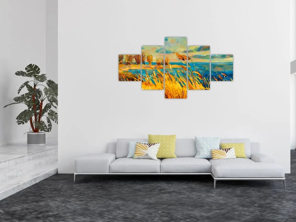 Obraz - Zachód słońca nad jeziorem, obraz akrylowy (125x70 cm)
