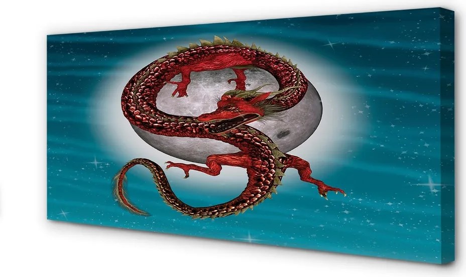 Fotoobraz na płótnie Japoński Smok na Tle Księżyca
