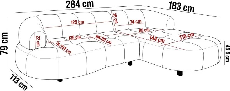 Narożnik VELPA S z elektryczną regulacją siedziska Lewostronny wolnostojący w tkaninie PUENTE 94 WERSAL