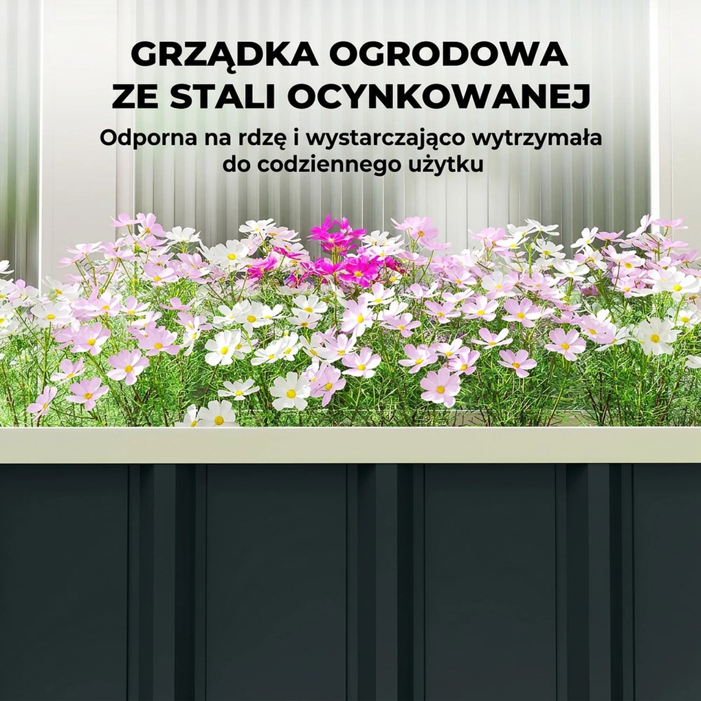 Outsunny Grządka podwyższona stalowa, skrzynia do sadzenia z zatrzaskami, zagięta krawędź, inspekt 136 x 52 x 31 cm Ciemnoszary | Aosom PL