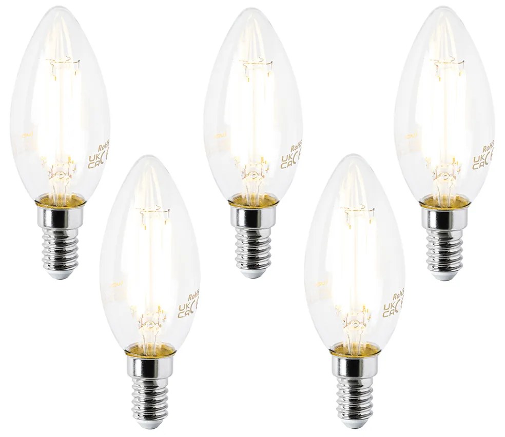 Zestaw 5 żarówek LED E14 B35 przezroczyste 2,2W 470lm 2700K