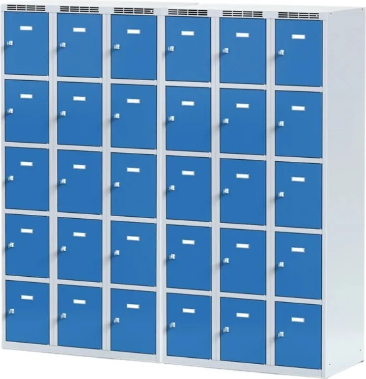 Szafka skrytkowa S6, 15 schowków, 1800 x 900 x 500 mm, zamek obrotowy, drzwi niebieskie