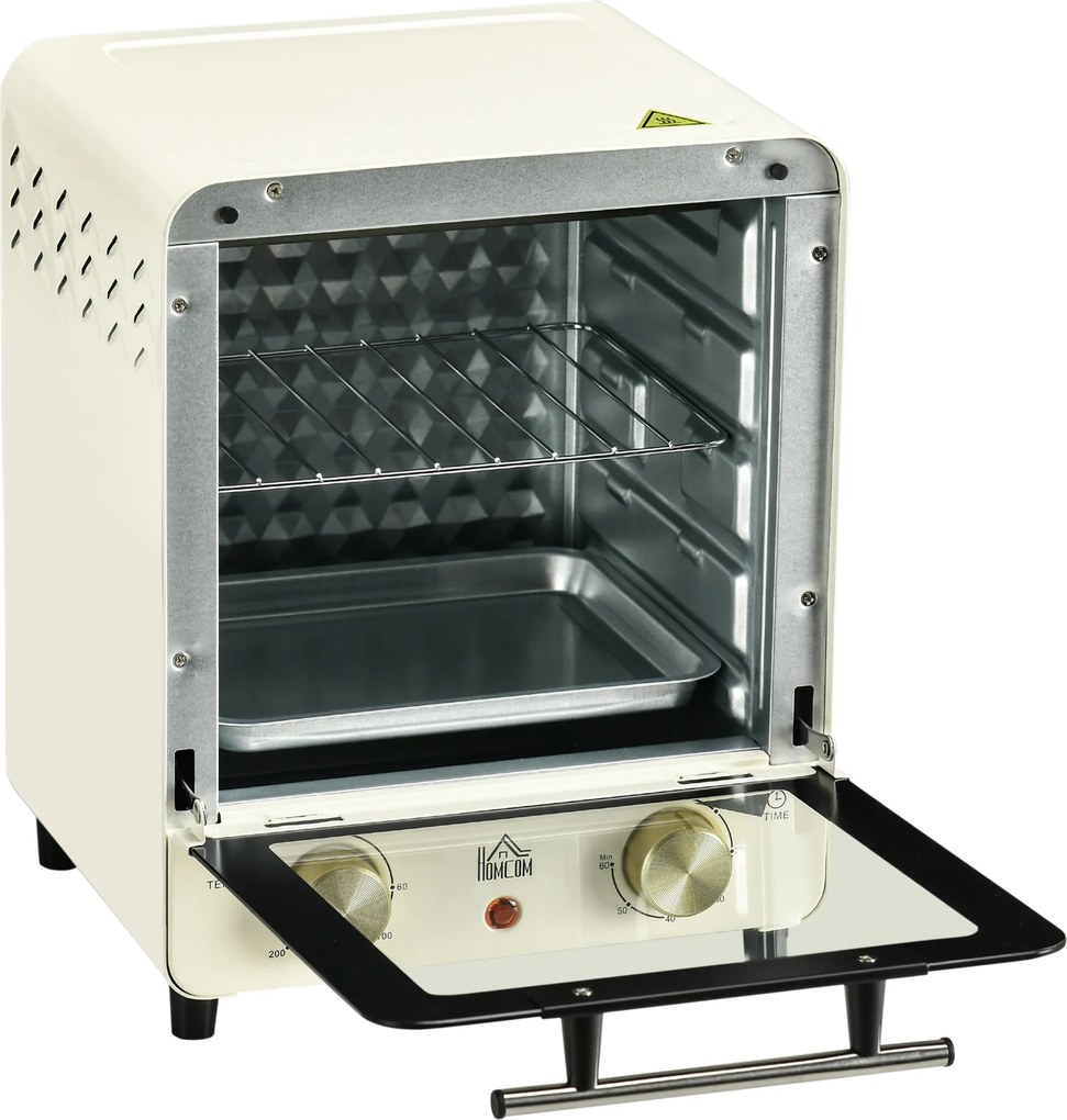 HOMCOM Mini piekarnik 15L, regulowana blacha i ruszt, 1000W, kremowy