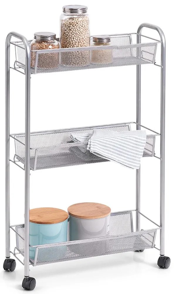 Wielofunkcyjny mobilny organizer do kuchni lub łazienki, 3 siatkowe półki, 4 kółka, materiał metal, marki ZELLER