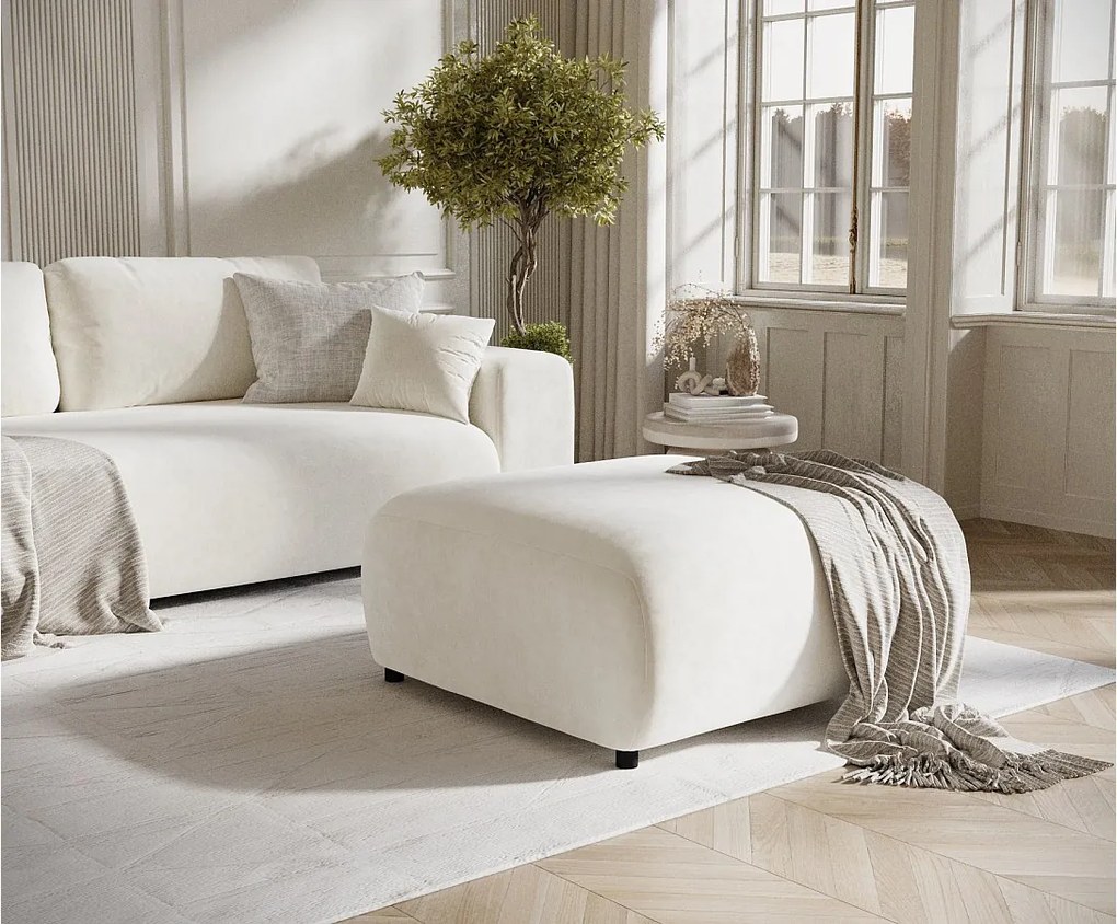 Puf w tkaninie welwetowej Zanzibar - 88x88 cm - kremowy