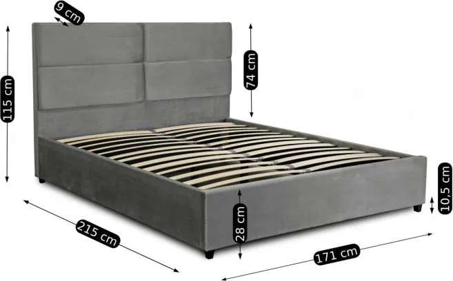 Łóżko Tapicerowane 160x200 cm ze Stelażem Dwuosobowe TULSA Welurowe Szare