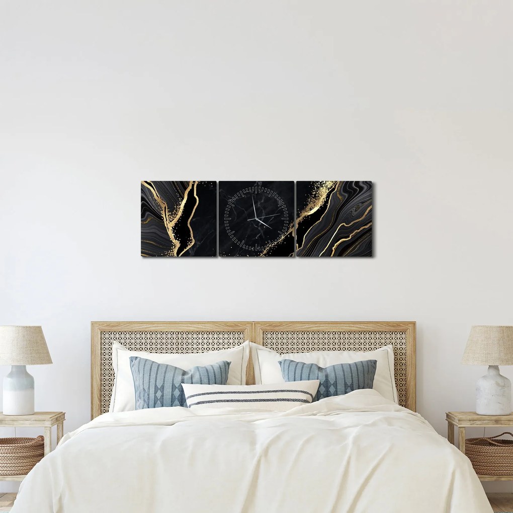 Obraz złotej abstrakcji (z zegarem) (90x30 cm)