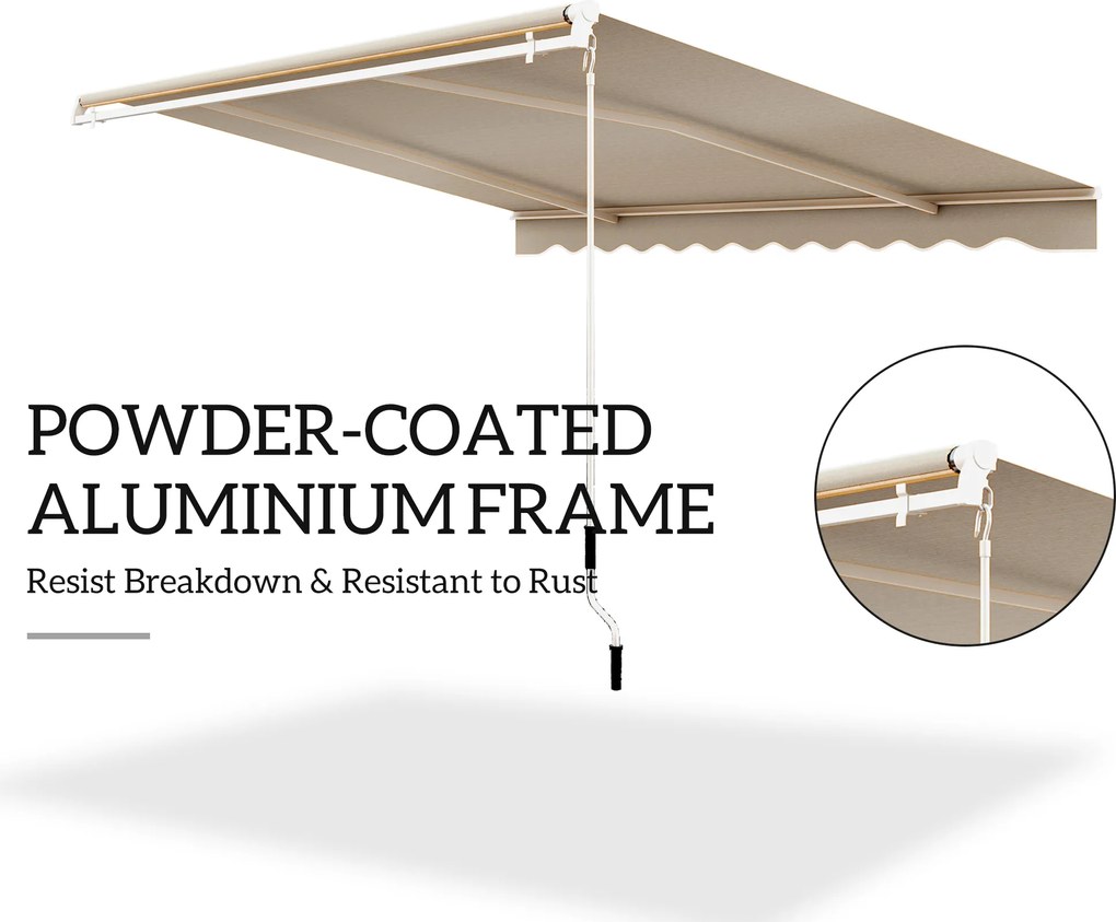 Outsunny Markiza zewnętrzna ręczna przegubowa 4 m z korbą ręczną aluminium kolor biały + beżowy