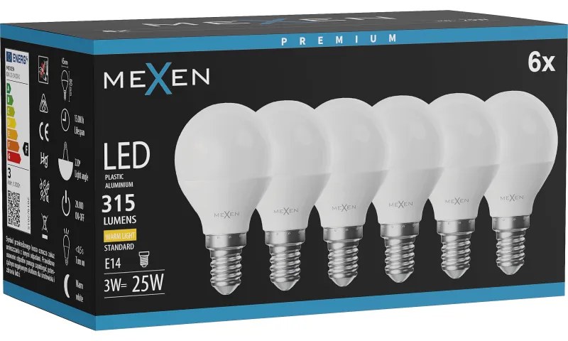 Mexen Nova 6x żarówka LED E14, G45, 3W, Ciepła - 3000K, 315 lm - L101-E14-0330-01x06