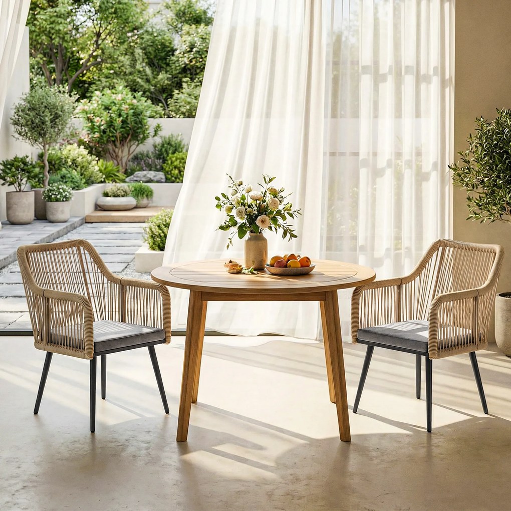 Outsunny Zestaw 2 krzeseł ogrodowych wodoodporny krzesła z podłokietnikami poduszkami rama metalowa nośność do 120 kg Jasnoszary | Aosom PL