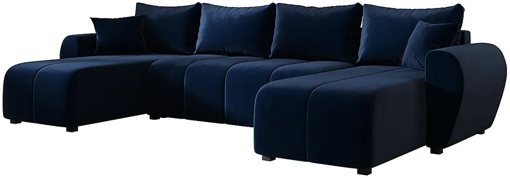 Granatowy rozkładany narożnik welurowy w kształcie U W2-D85