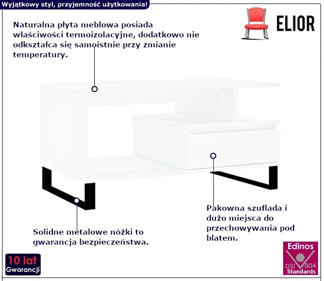 Stolik Kawowy Biały Z Szufladą Elesar