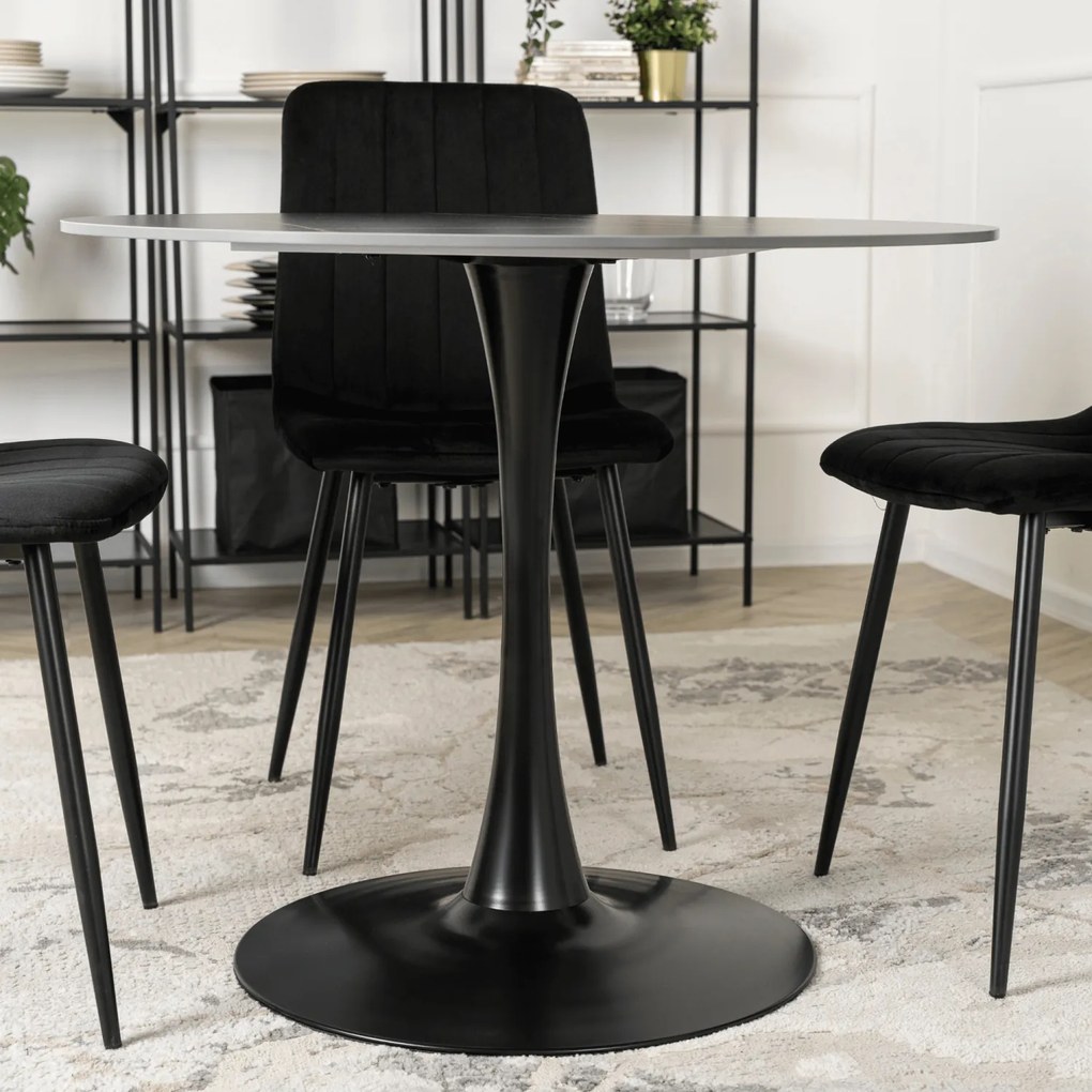 Stół Okrągły SANDER 89 cm Ceramiczny Czarny do Salonu Nowoczesny Glamour