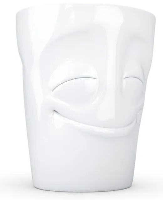 Biały zadowolony porcelanowy kubek z uchem 58products, 350 ml
