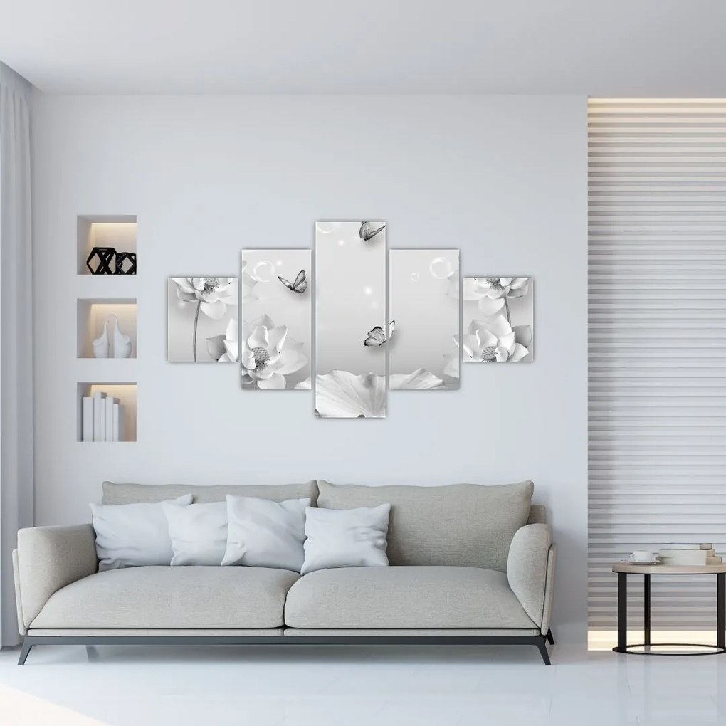 Obraz - Kwiatowy wzór z motylkami (125x70 cm)