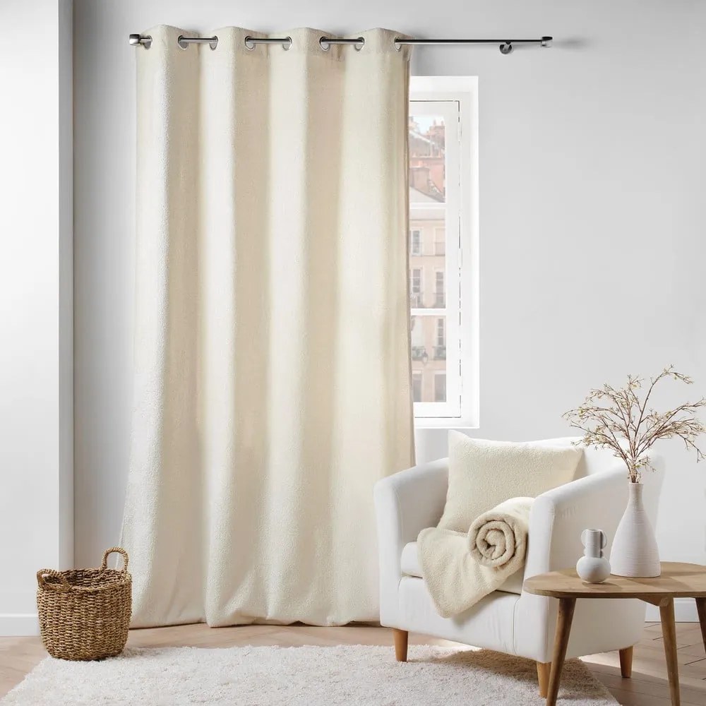 Kremowa zasłona z materiału bouclé 140x240 cm Wooly – douceur d'intérieur