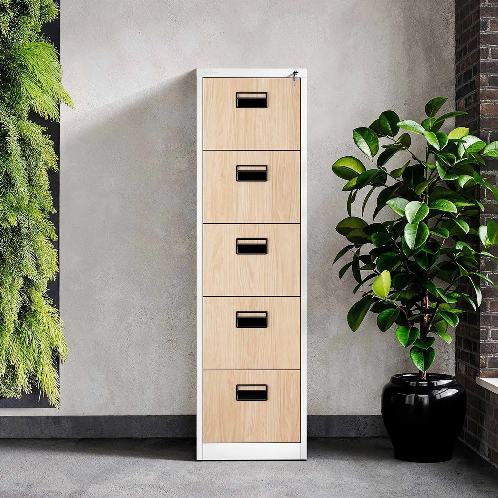 Metalowa szafa kartotekowa SARA V5, 460 x 1625.5 x 620 mm, Eco Design: biała/ dąb sonoma