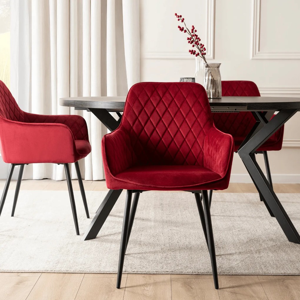 Krzesło Tapicerowane do Jadalni BRESSO Bordowe Welurowe Nowoczesne Loft