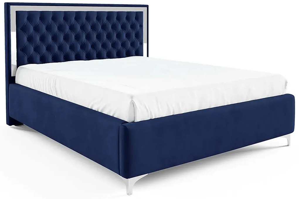 Granatowe pikowane łóżko w stylu glamour L7-R16