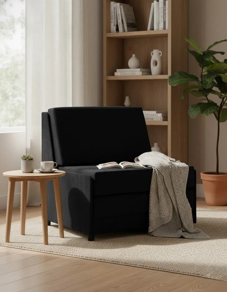 Czarny tapicerowany fotel rozkładany N3-G79