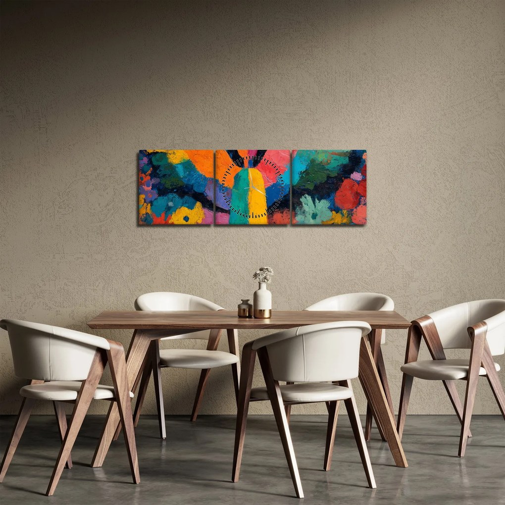 Obraz - Abstrakcyjny anioł z kwiatami (z zegarem) (90x30 cm)