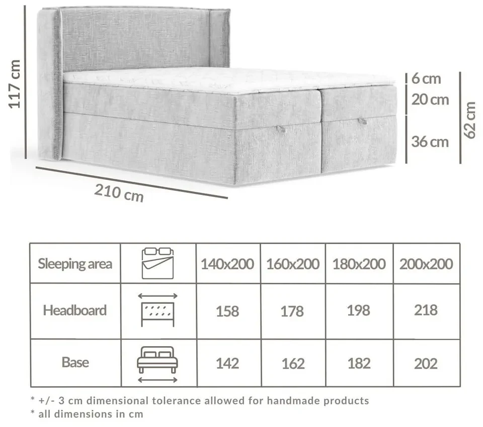 Niebieskie łóżko boxspring ze schowkiem 160x200 cm Passion – Maison de Rêve