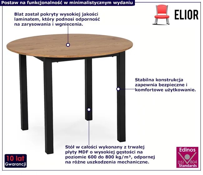 Okrągły minimalistyczny stół dąb złoty + czarny - Edix