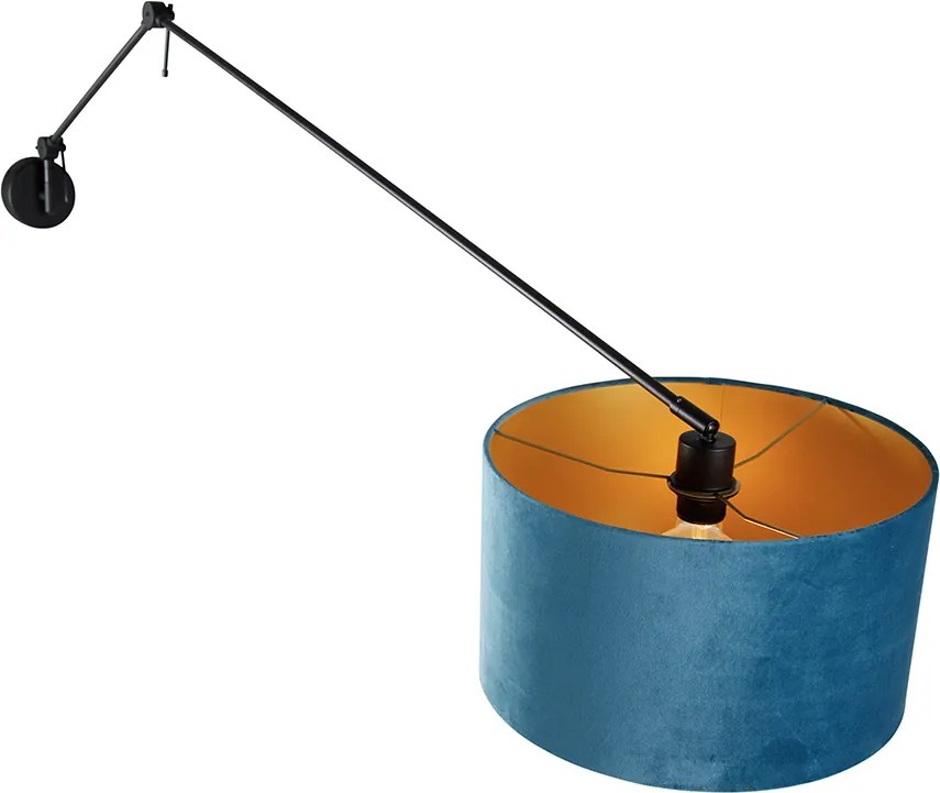 Lampa ścienna czarna z niebieskim aksamitnym kloszem 35 cm regulowana - Blitz