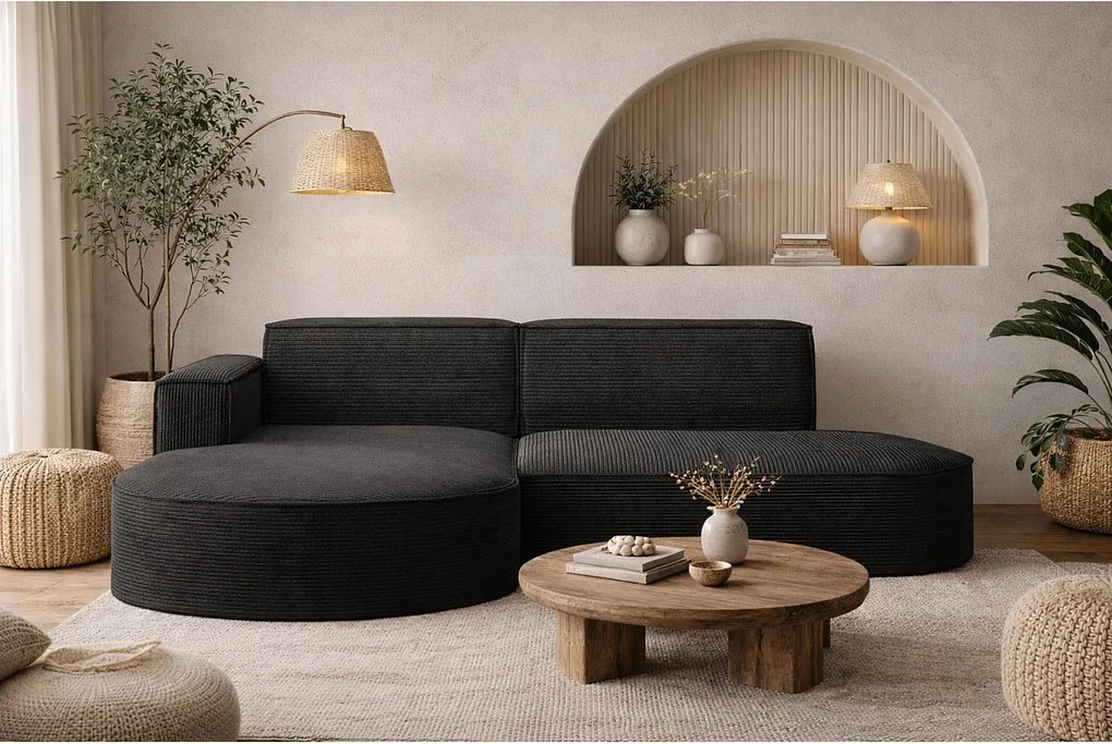 Narożnik MODENA STUDIO, tkanina sztruksowa Poso, Czarny, Lewy