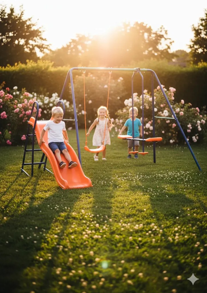 Zestaw huśtawki ogrodowej ze zjeżdżalnią M2-F16