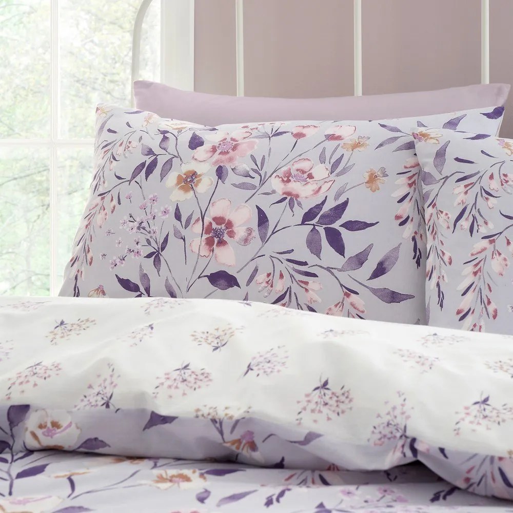 Biało-fioletowa pościel dwuosobowa 230x220 cm Isadora Floral – Catherine Lansfield
