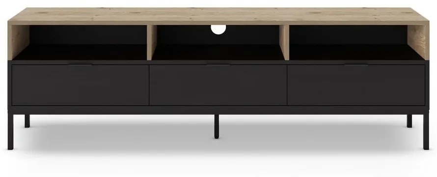 Czarna szafka pod TV w dekorze dębu 180x55 cm Marion – Marckeric