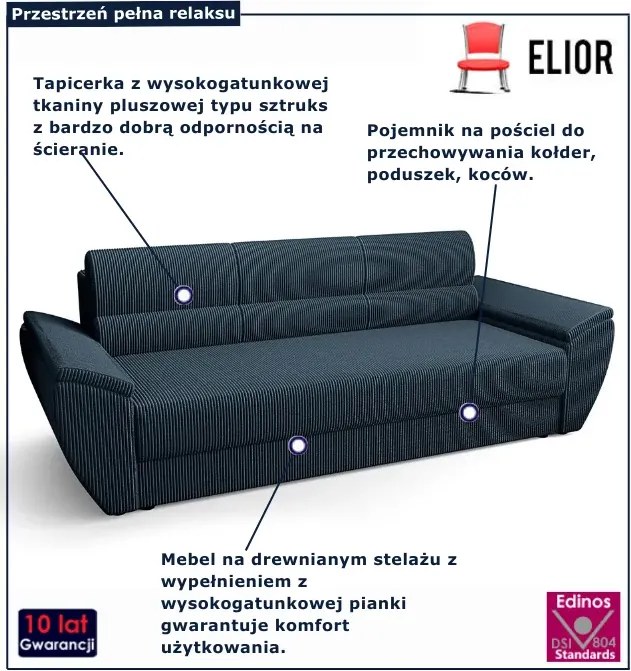 Granatowa sztruksowa wersalka z pojemnikiem W7-G51