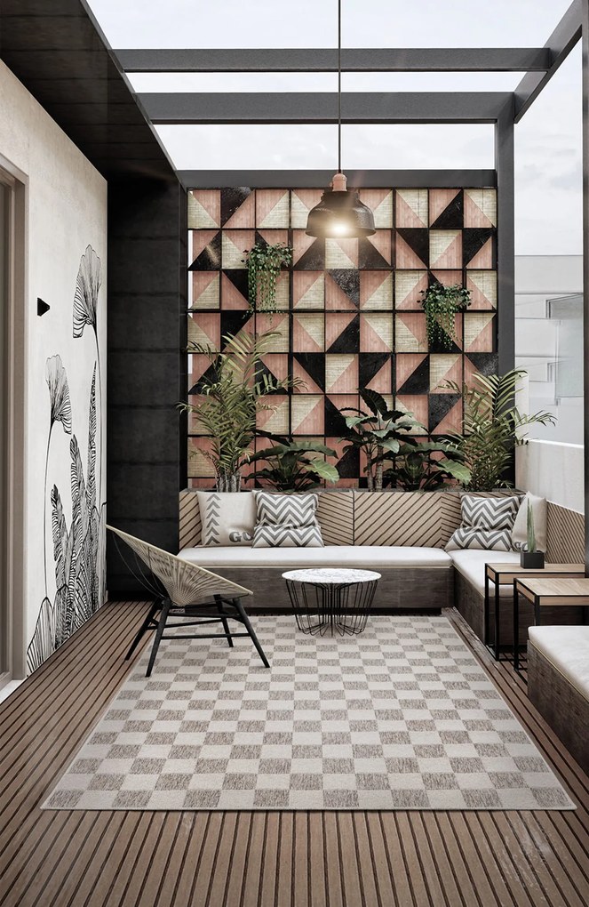 Dywan zewnętrzny Ereon kratka kremowo-beżowa 120 cm x 160 cm