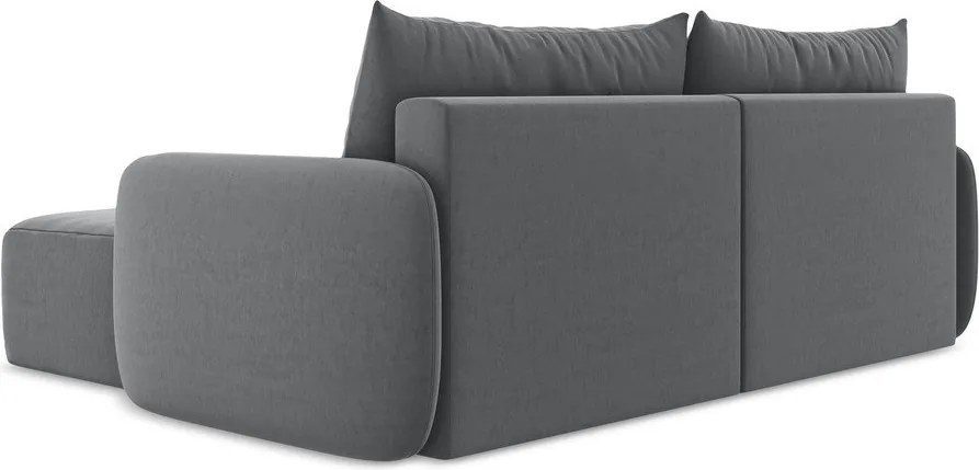 Szary aksamitny rozkładany narożnik ze schowkiem (prawostronny/z szezlongiem) Kalena – Makamii