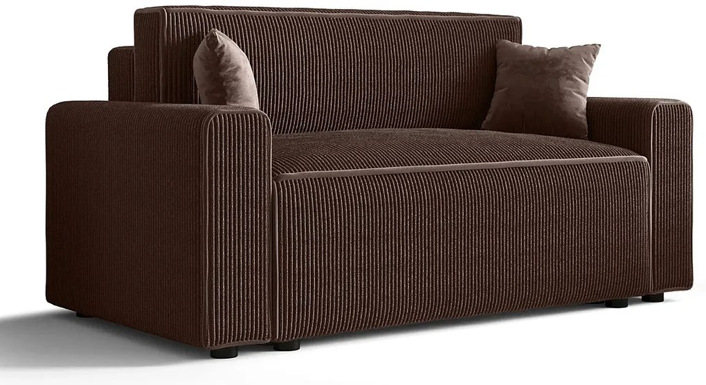 Brązowa tapicerowana sztruksem sofa rozkładana S2-S20
