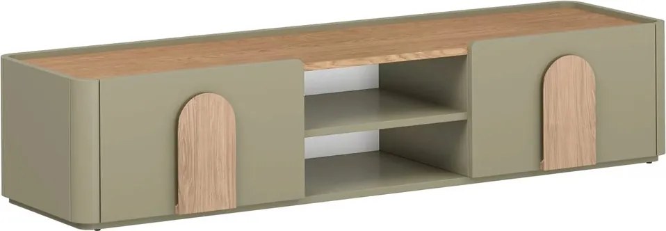 Szafka RTV Amilio 170 cm z szufladą - eukaliptus / dąb baltic dune / uchwyty dąb naturalny