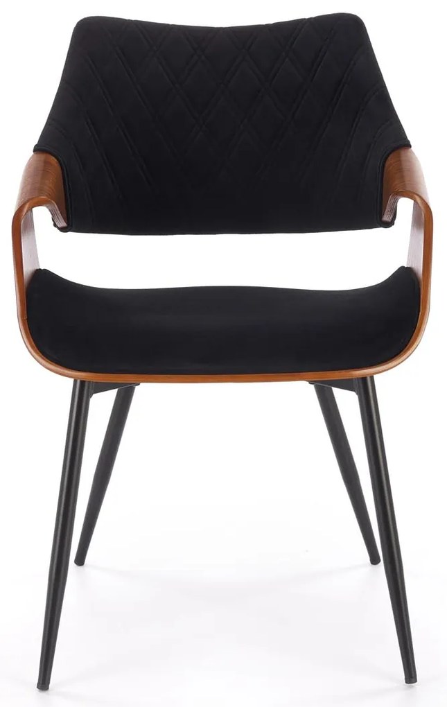 Krzesło tapicerowane welur sklejka gięta orzechowy/czarny K586
