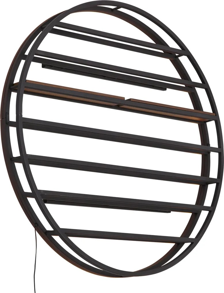Nowoczesna Lampa Ścienna Czarna z Okrągłym Drewnem i Zintegrowanym LED - Wine Rack