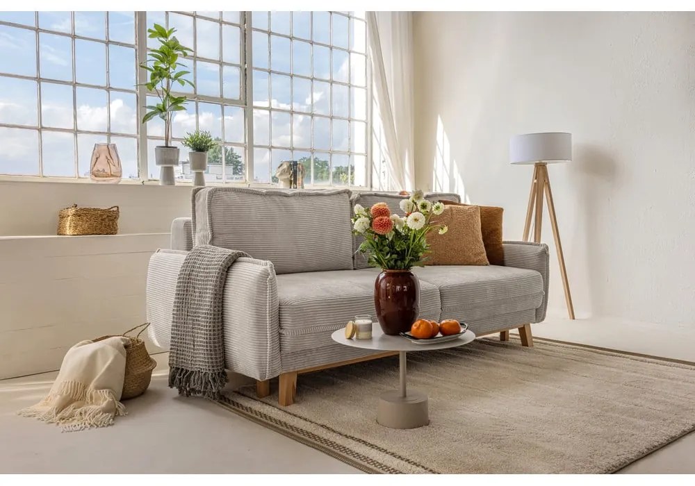 Beżowa sztruksowa rozkładana sofa 218 cm Tori – Bonami Selection