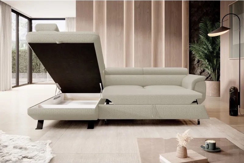 Narożnik RAVEN L Lewostronny wolnostojący z funkcją spania tkanina ARAGON 03 Beżowy WERSAL