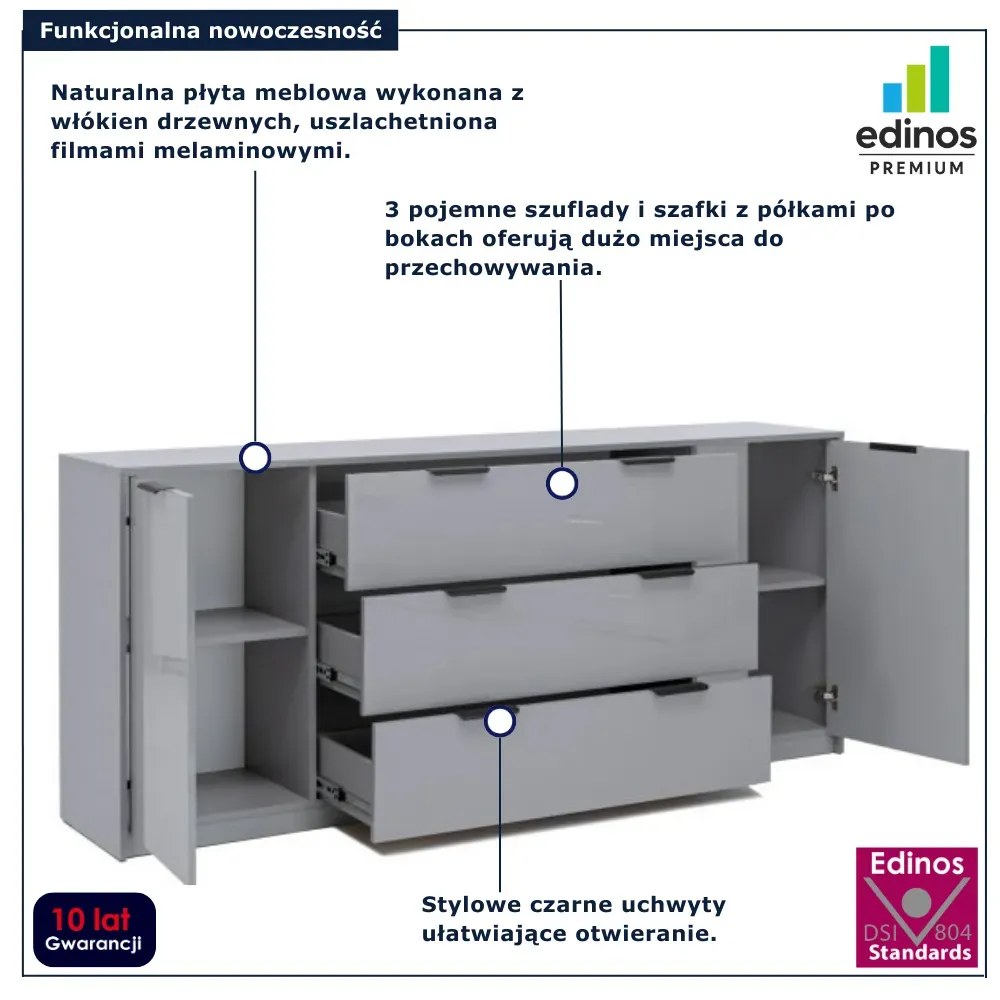 Szara komoda nowoczesna z 3 szufladami szary połysk lawa H1-C18