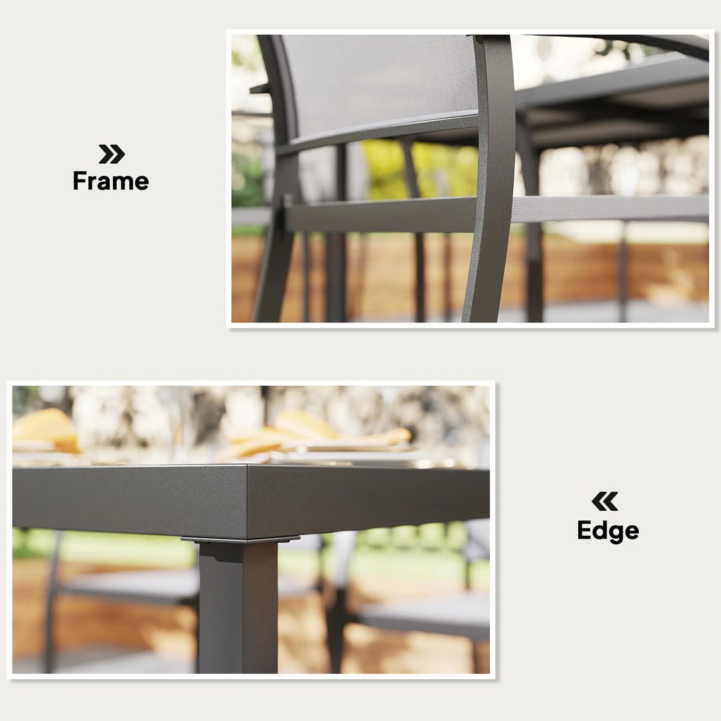 Outsunny 7-częściowy Zestaw Stołowy, 6 Krzeseł, 1 Stół, Składane, Łatwy w Czyszczeniu, Rama Stalowa, Meble Ogrodowe, Szary