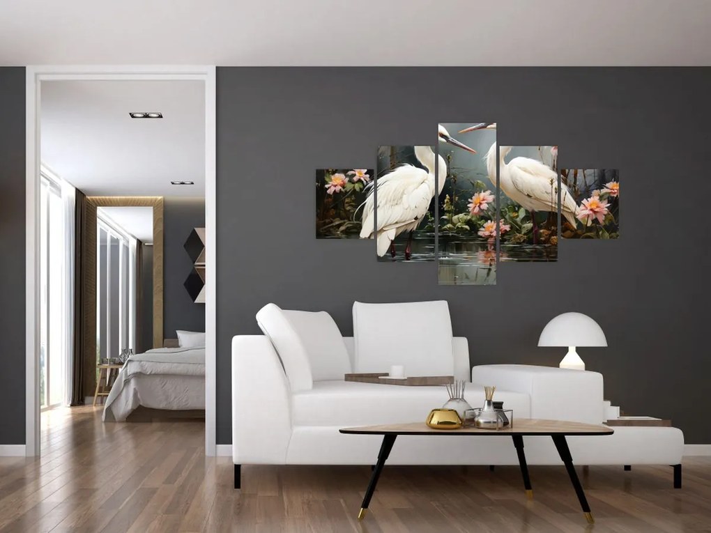 Obraz - Białe żurawie (125x70 cm)